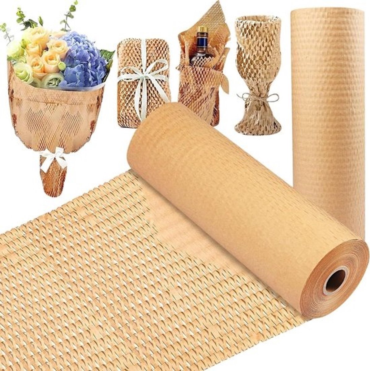 Honingraat Verpakkingpapier - Papier Bescherming - Verhuizen en Verpakken - Milieuvriendelijk Biologisch Afbreekbaar - 15x400 voet - Bruin