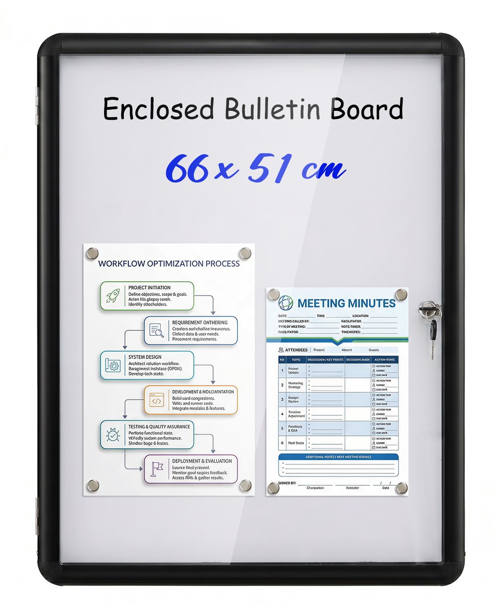 SureDeal® - Presenter - Afsluitbare Vitrine Informatiebord - Magnetische - Beschrijfbare Achterwand Prikbord - Wandmontage - 66x51x3,2 cm - Zwart