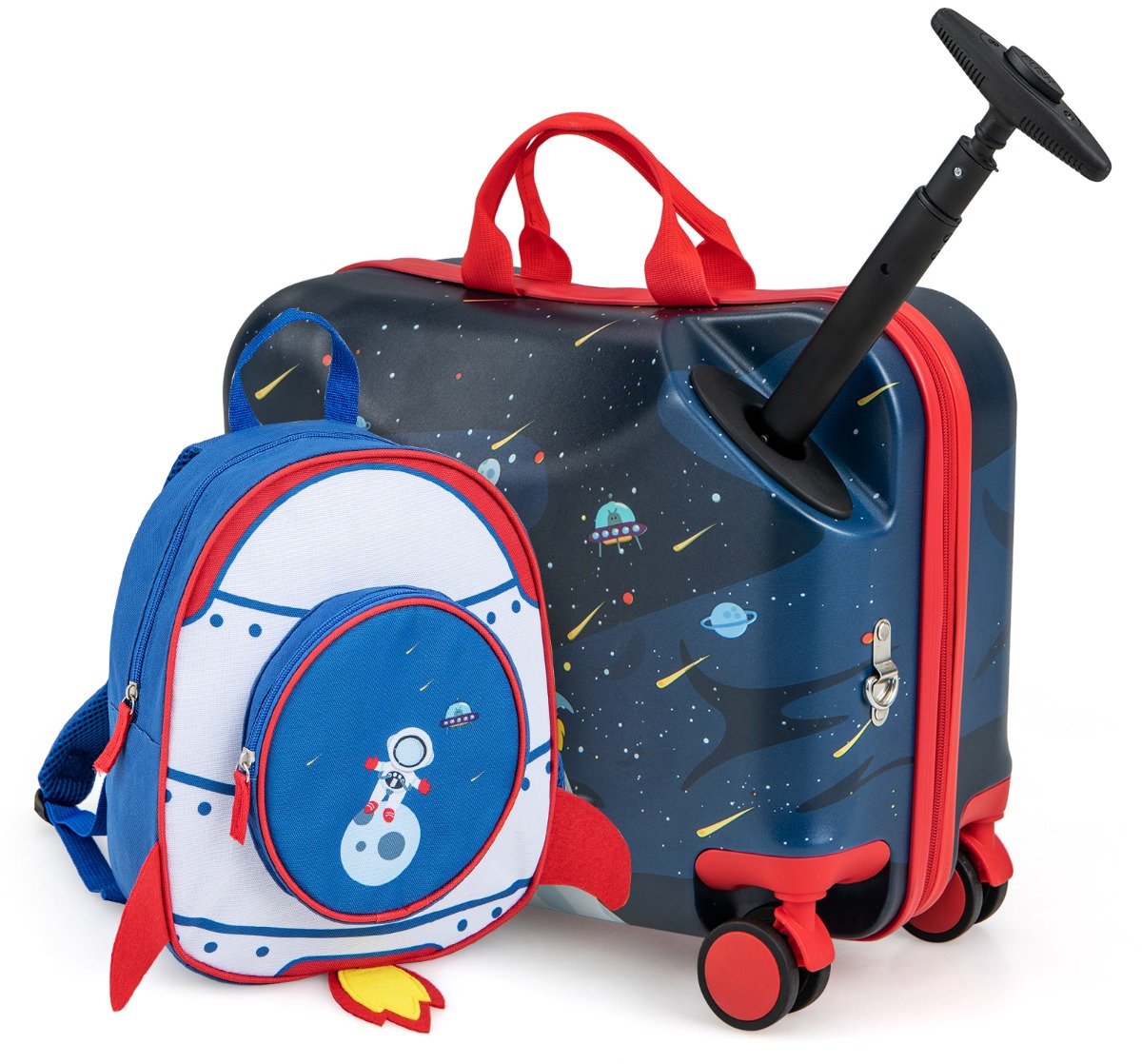 SureDeal® - Kinderkoffer - Stuks Bagage - Kinderen Koffer - Rugzak - Wieltjes - Waterdichte Harde Schaal - Blauw - 47x26,5x36,5 cm - Donkerbruin
