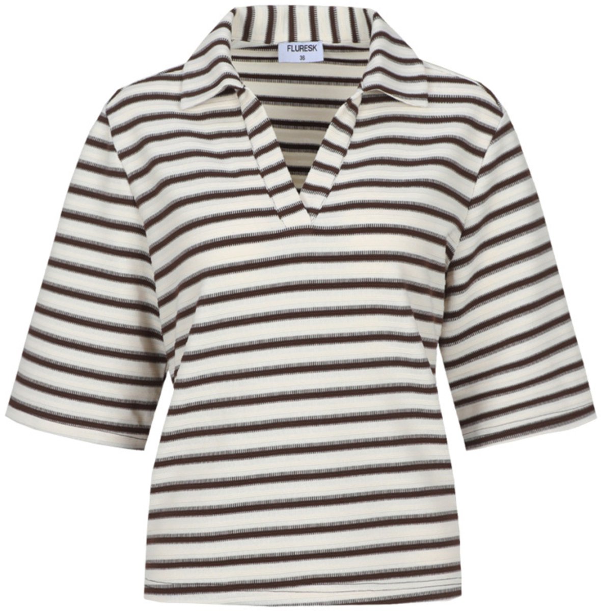 Fluresk T-shirt Clyde Top 26nzf13 011514 Offwhite/dark Chocolate Dames Maat - 34