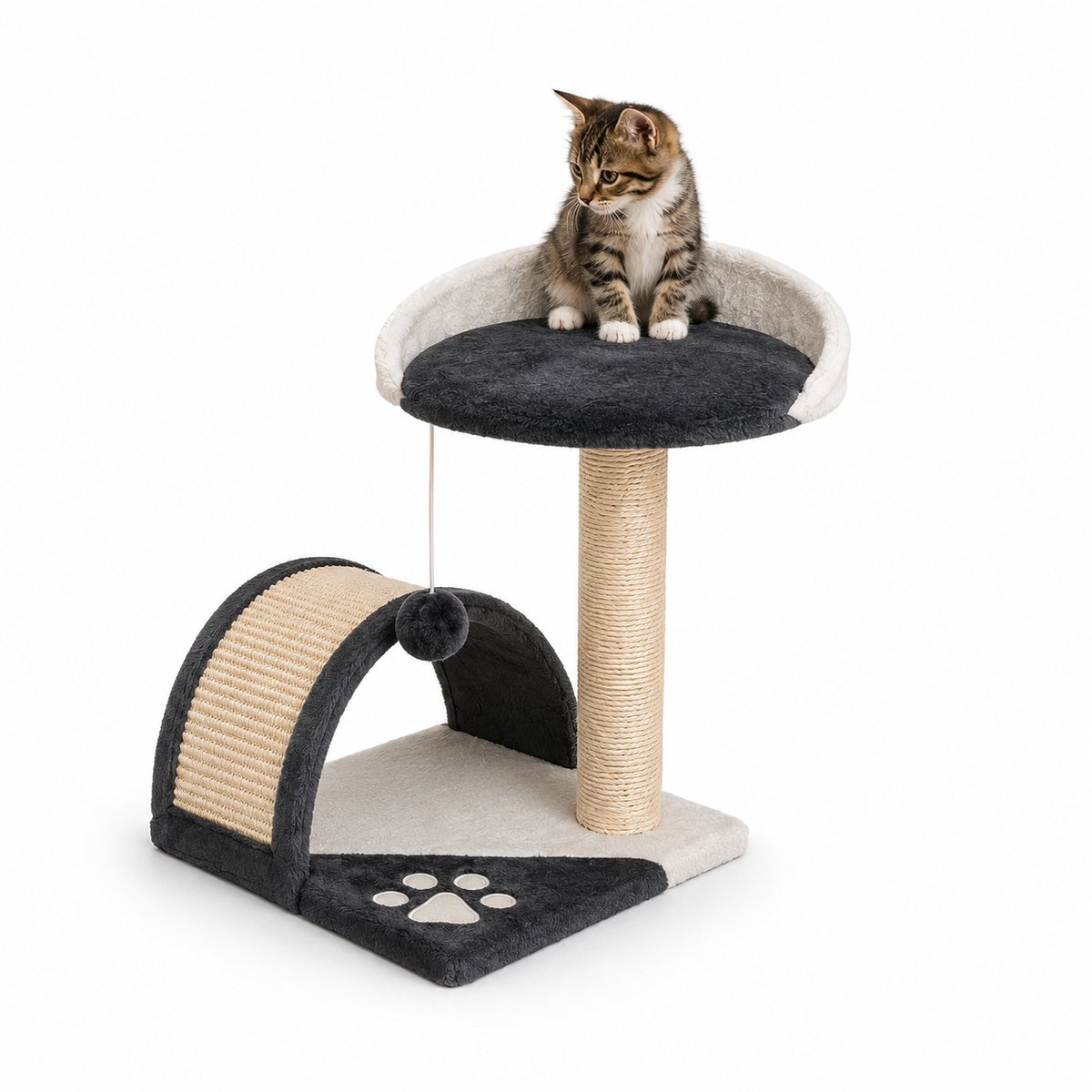belviona Kattenkrabpaal 43 cm, met krabboog, speelbal & ligplateau, grijs/wit