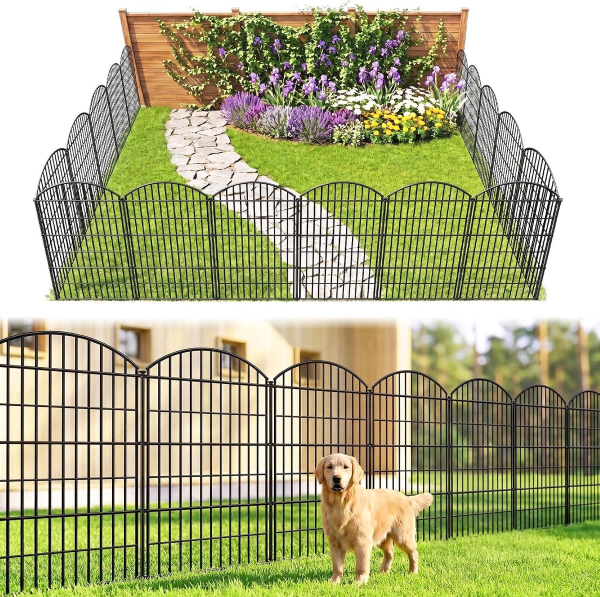 Tuinfence voor Honden en Dieren - Rvs Dierenhek 5 Panelen, Ideaal voor Tuin en Patio (101 cm H x 28 in W, Lengte 3,5 m)
