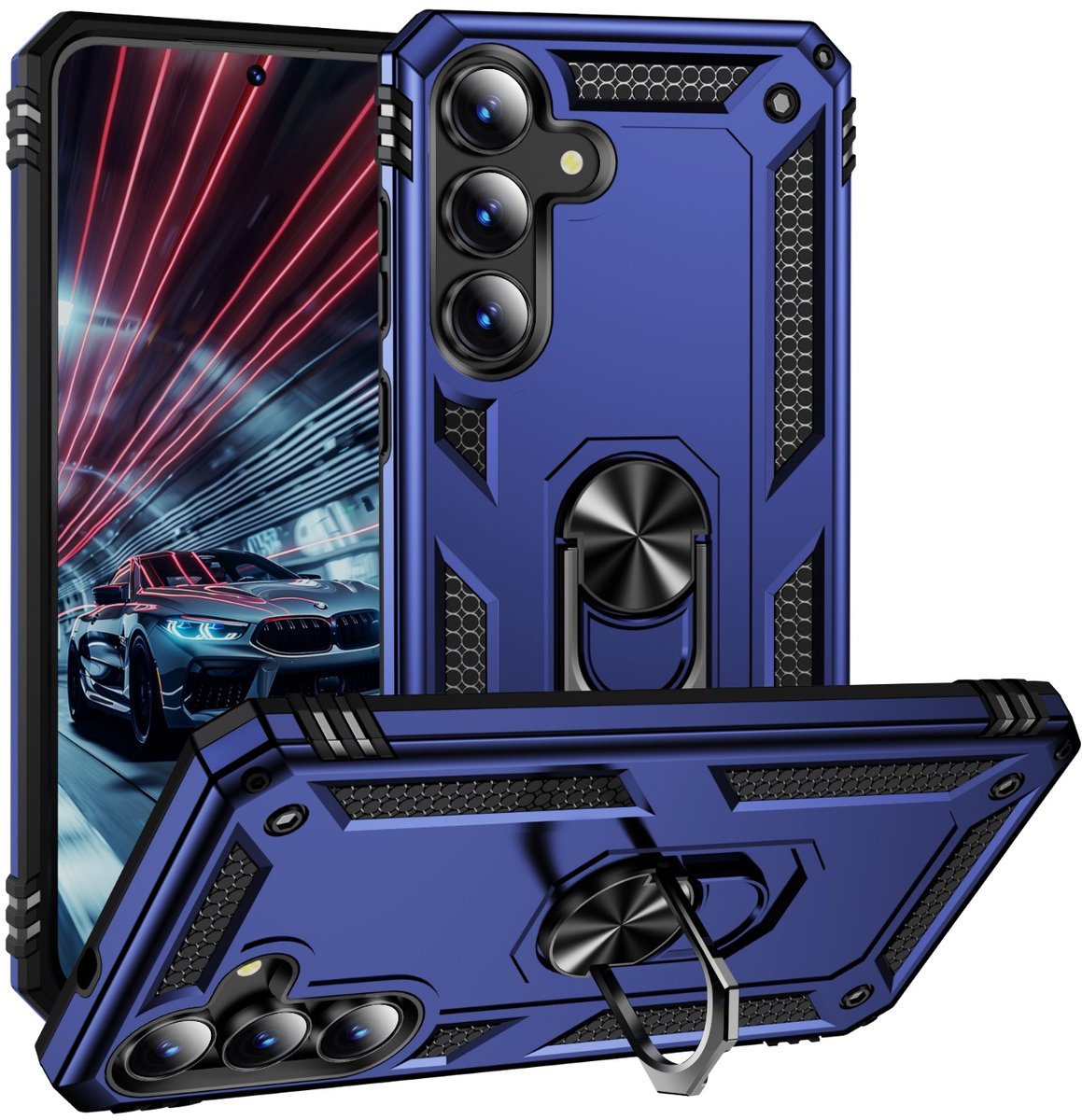 Coverup Hoesje - Geschikt voor Samsung Galaxy S26 FE Hoesje - Coverup Armor Ring Kickstand Back Cover - Blauw