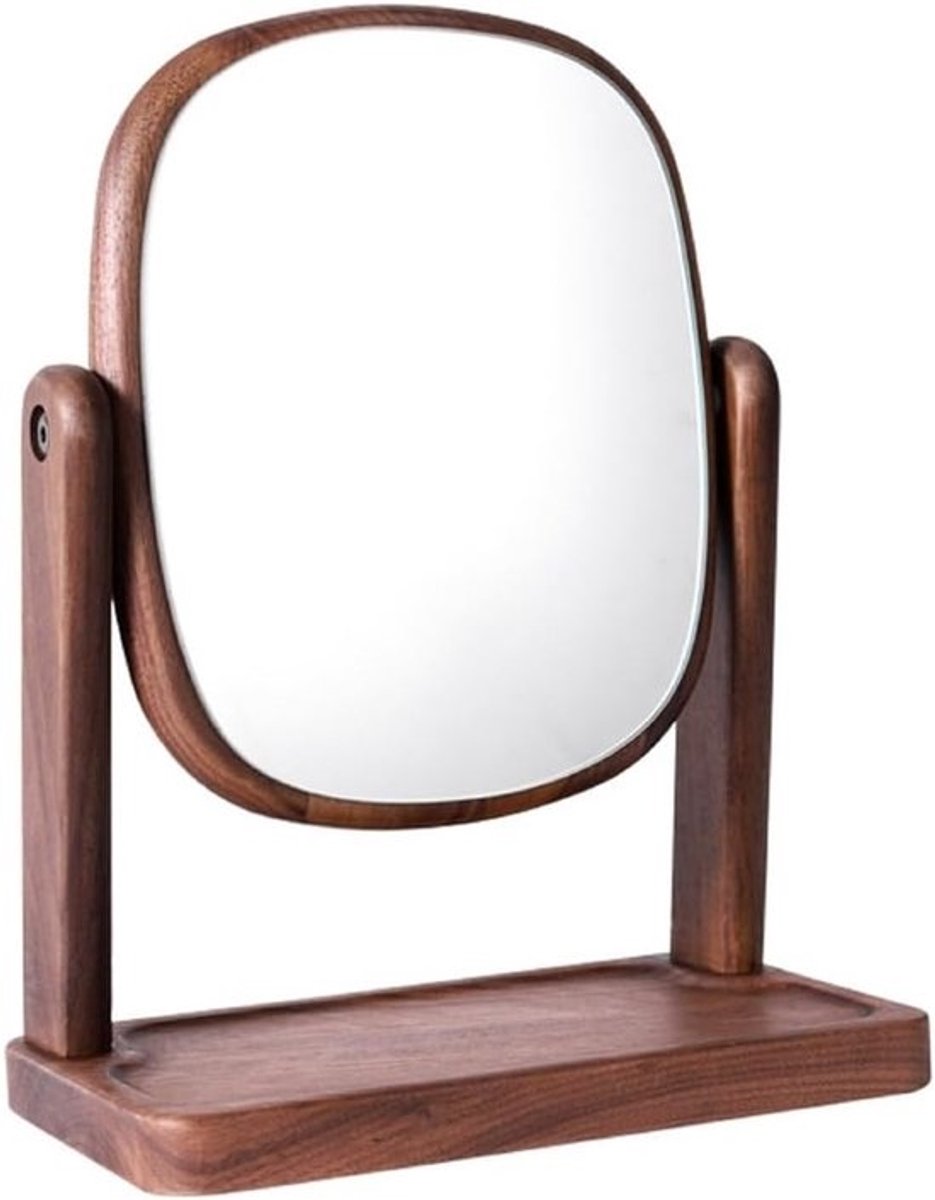 Make-up Spiegel - Draaibare Spiegel - Badkamer Slaapkamer - Met Opbergbakje - Zwart Walnoot