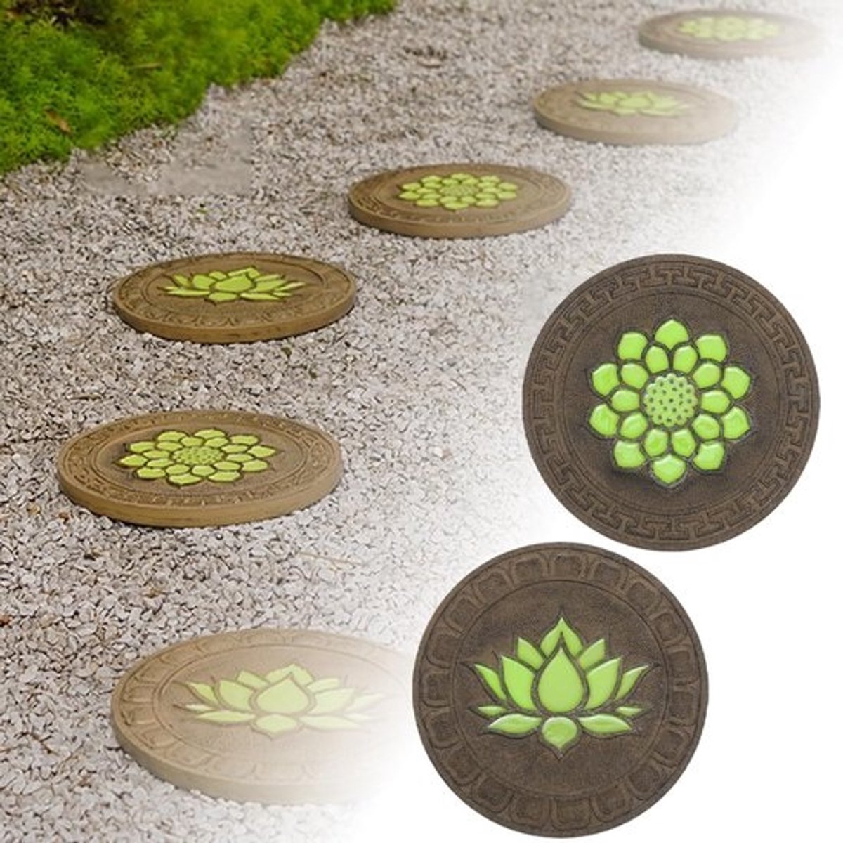 Tuinpad Tegels - Decoratieve Stapstenen - Tuin Decoratie - Lotus Patroon - 32.5 cm Diameter