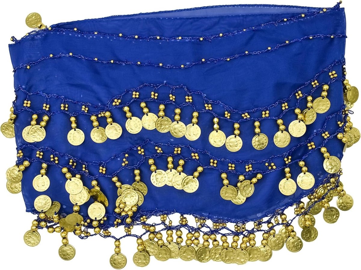 Elegante heupdoek voor buikdansen met 128 gouden munten, perfect voor danskostuums en meisjes dansrokken