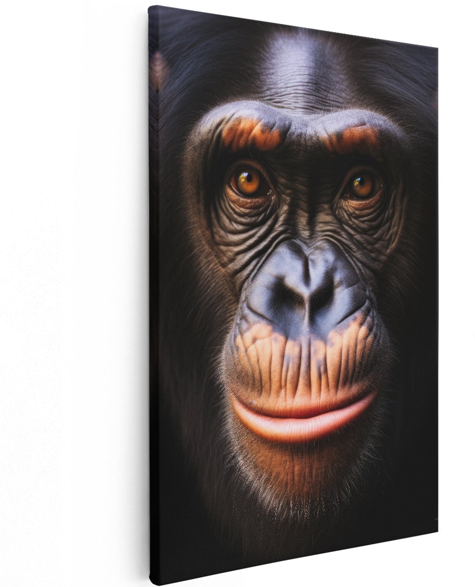 Artaza Canvas Schilderij Chimpansee - 120x180 cm - Groot - Wanddecoratie Aap - Muurdecoratie Dieren Portret - Decoratie Slaapkamer