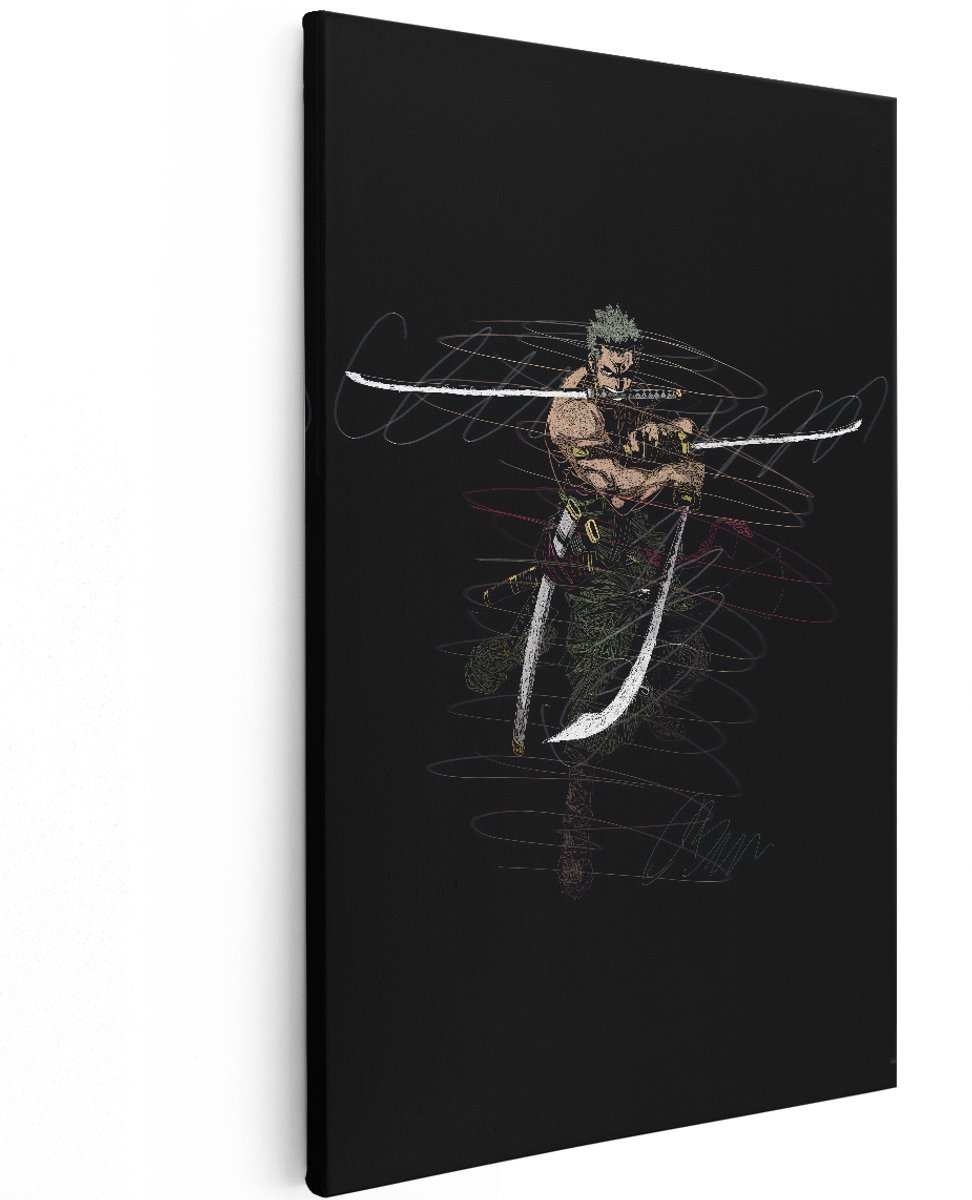Artaza Canvas Schilderij Zoro - 120x180 cm - Groot - Wanddecoratie One Piece Anime - Muurdecoratie Slaapkamer Jongen - Decoratie Drie Zwaarden