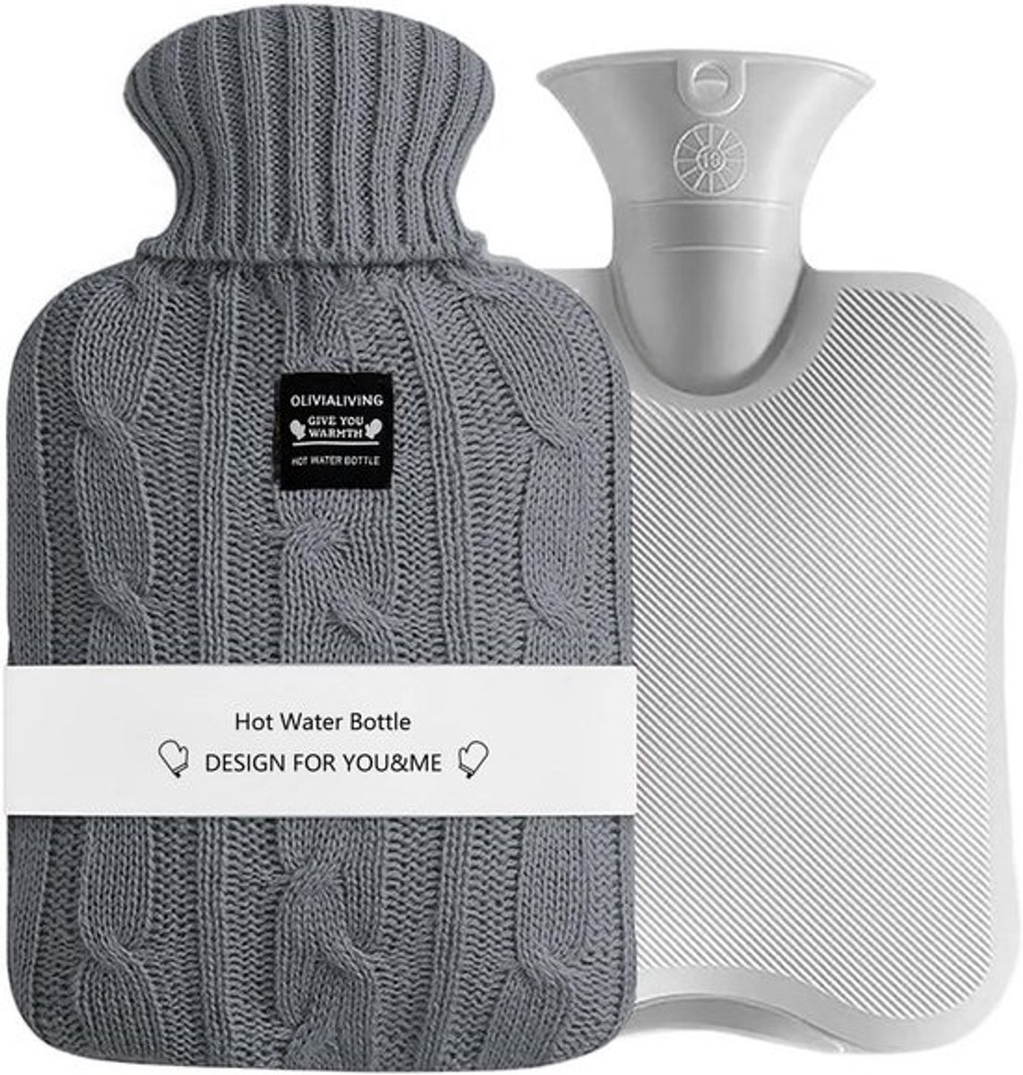 Warmwaterkruik 2 Liter met Gebreide Hoes voor Warmte en Koudetherapie