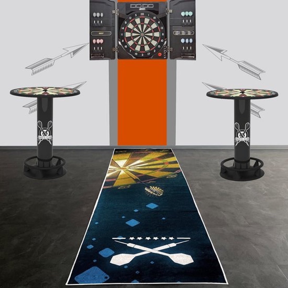 Dartmat voor Ultiem Dartspel met Gedrukt Bord en Gemarkeerde Werplijn, 100 x 285 cm