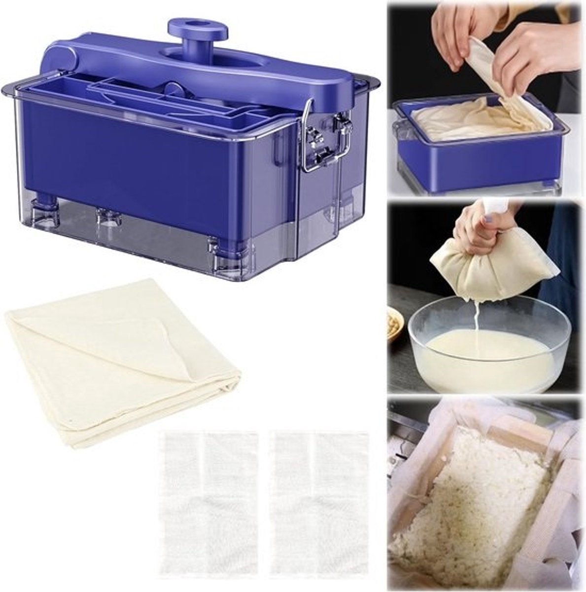 Tofu pers met druppelvrije schaal en doek, BPA-vrije kunststof tofu maker
