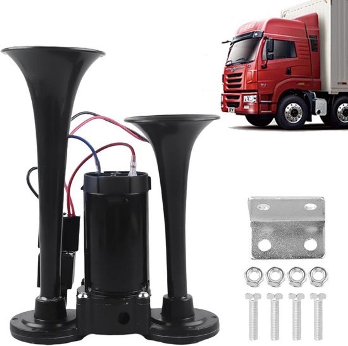 Krachtige Dubbele Luchthoorn 12V met Compressor voor Vrachtwagen, Auto en Motor