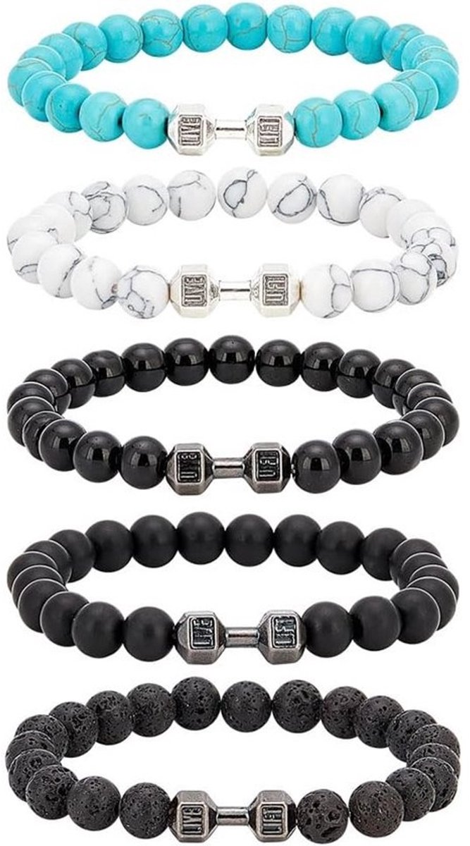 Set Trainingsgewicht Armbanden met Lavasteen en Angst Kralen - Fitness Sieraden voor Heren en Dames