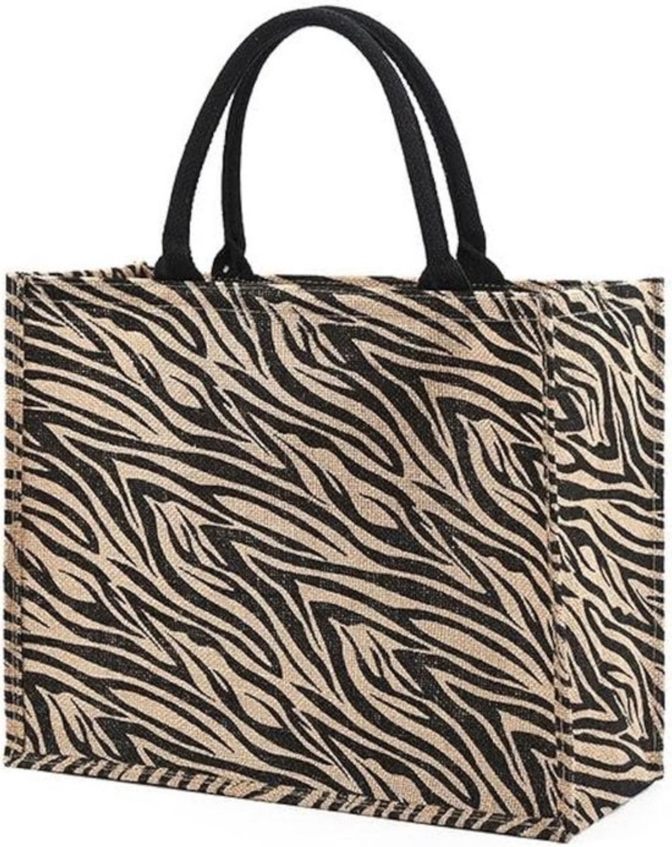 Grote Jute Tas met Rits en Binnenvak - Waterdichte Shopper voor Strand, Boodschappen en Picknick