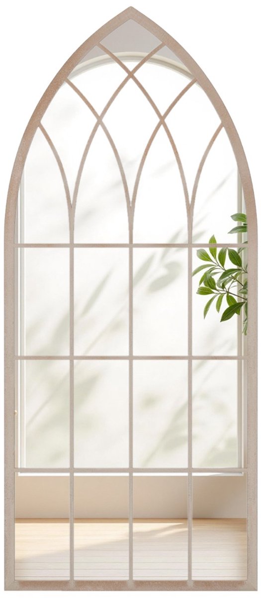 SureDeal® - Wandspiegel - Farmhouse Raamkozijnspiegel Gebogen - Metalen Decoratieve Spiegel - Binnen - Buiten Woonkamer Hal - 115x50x2 cm - Grijs
