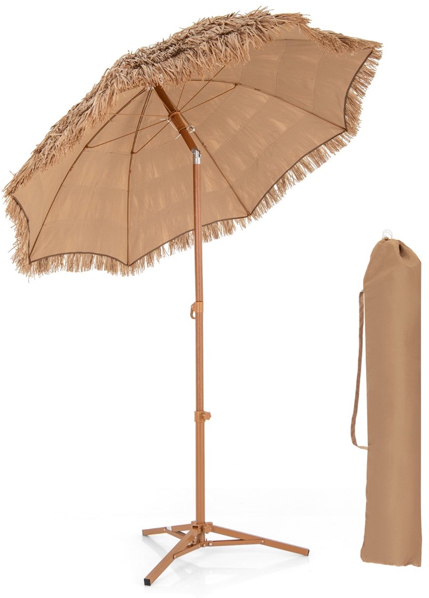 SureDeal® - Parasol - Opvouwbare Standaard Hawaiiaanse - Kantelknop Draagtas Draagbare - Tuin Zwembad - 200x218 cm - Beige
