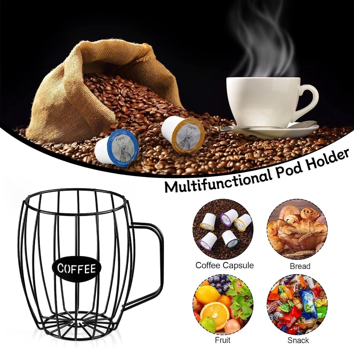 Koffiecapsulehouder voor K Cups, Opbergmand voor Keukenblad, Koffie Organizer en Decoratie (Goud)