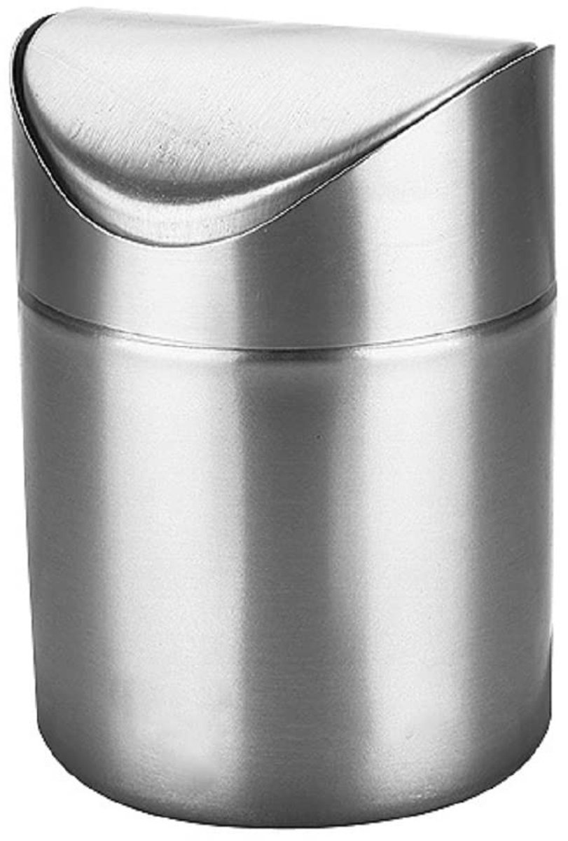 Compacte Desktop Prullenbak met Deksel van RVS voor Koffiepads en Theezakjes - 12 x 12 x 16,5 cm, 1,5 liter opslagcapaciteit