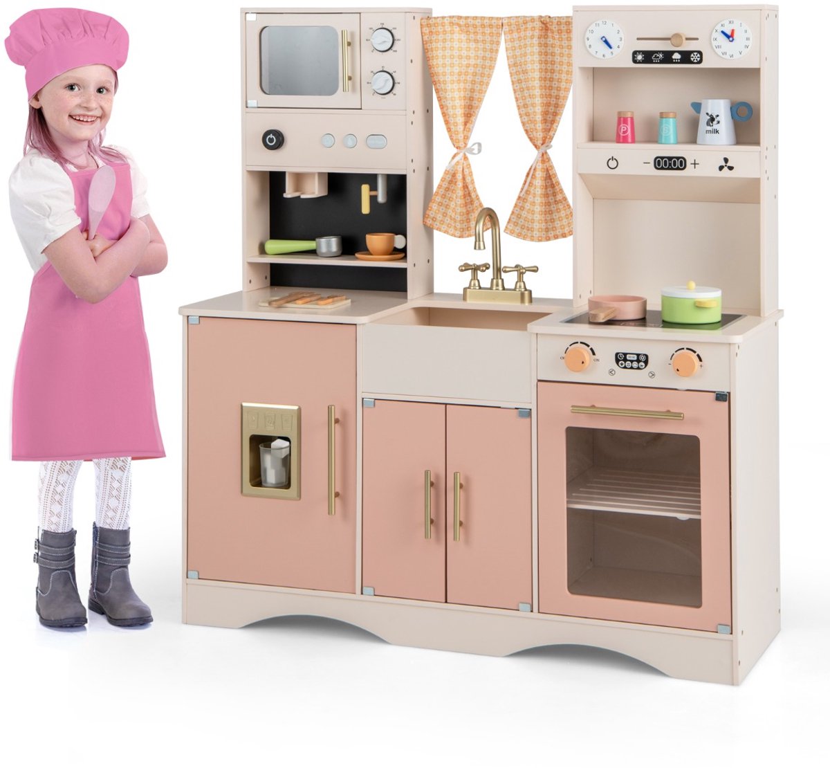 SureDeal® - Rollenspell - Kinderkeuken - Kookaccessoires Speelkeuken Hout - Magnetron Koffiezetapparaat Ijsmachine - 102x35x110 cm - Roze