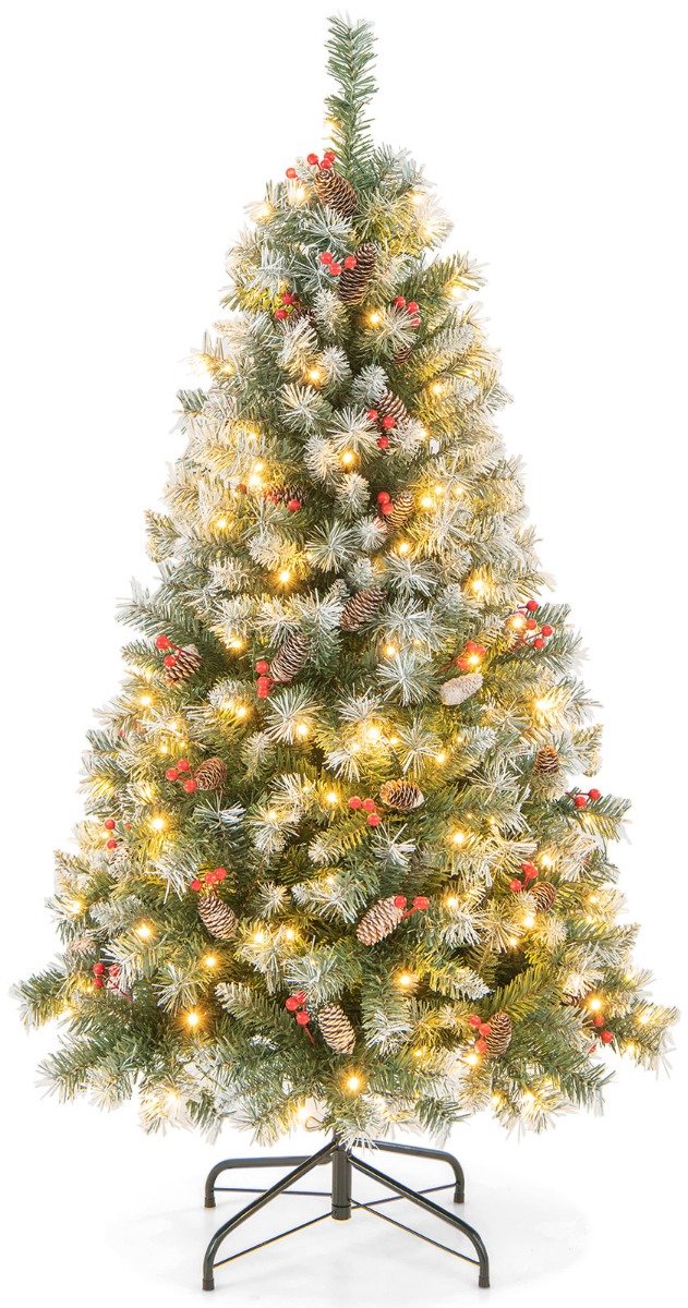 SureDeal® - Kerstbom - Kunstkerstboom - Verlichting Sneeuw Dennenappels - Rode Bessen Verlichtingsmodi - Groen & Wit