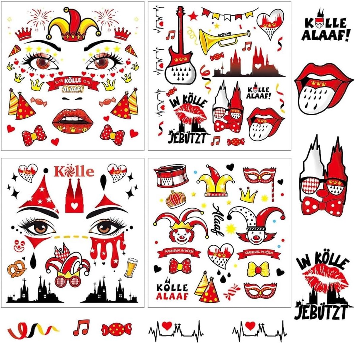 Carnaval Gezichtstatoeages Stickers - 4 Vel voor Feestkostuums, Carnaval en Mardi Gras Decoratie