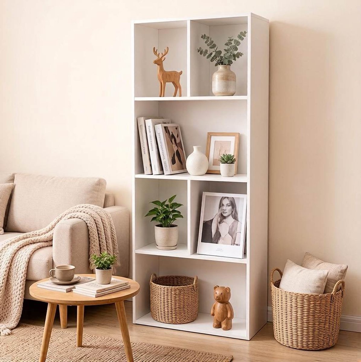 MODFU-Boekenkast-Open Kast-Wit-MDF-118 Cm