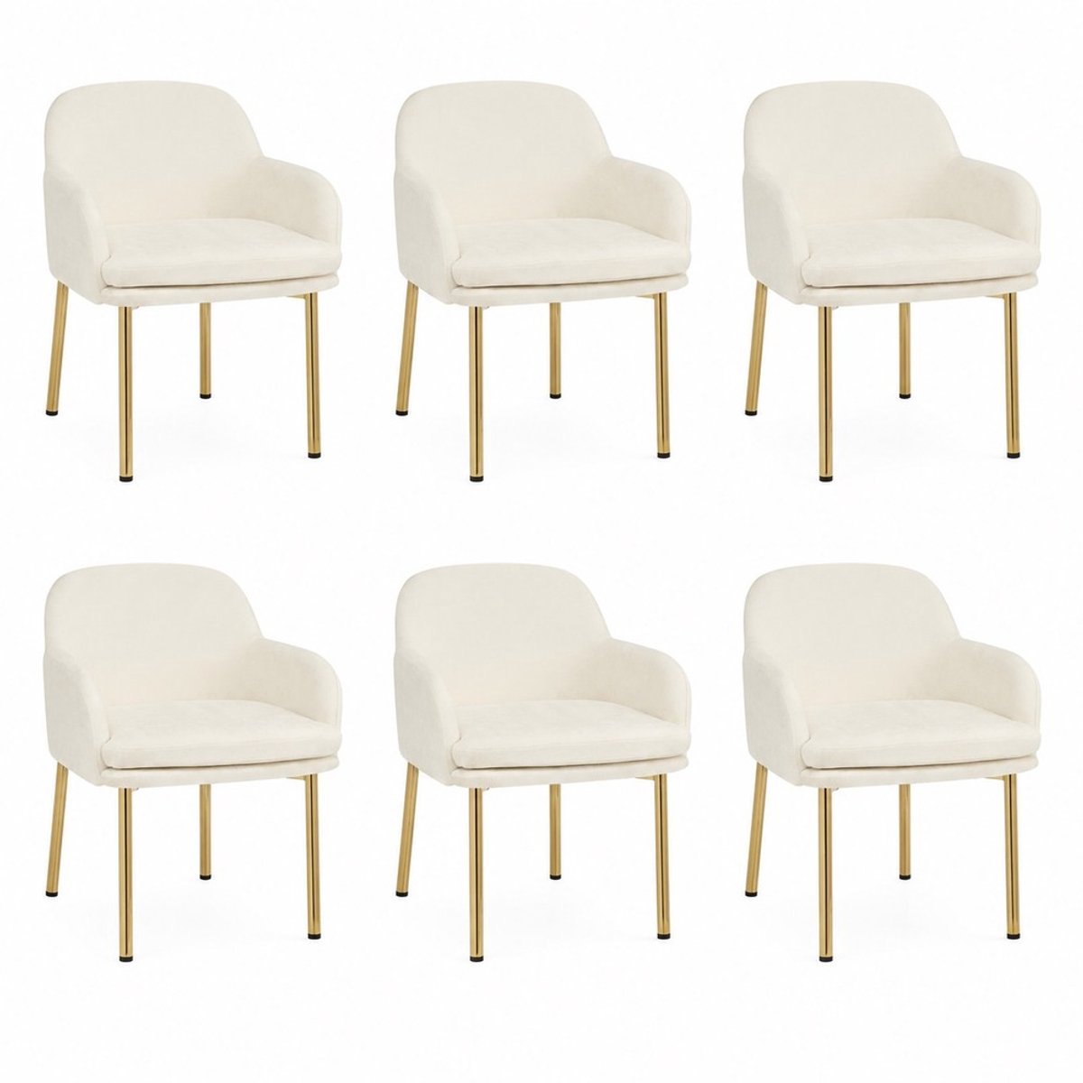 KOMHTOM 6 stuks moderne eetkamerstoelen, gestoffeerde stoelen met armleuningen, in hoogte verstelbaar, draagvermogen tot 125 kg, voor eetkamer, keuken (wit)-Zonder tafel