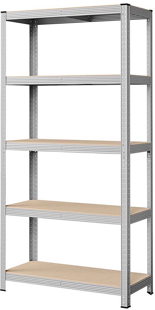 5-laags opbergrek 40 x 90 x 180 cm Zilver Stevige metalen frameconstructie Max. draagvermogen per plank 175 kg Met verstelbare legplanken Kan worden opgesplitst in 2 afzonderlijke units Montage zonder gereedschap Geschikt voor garage en berging