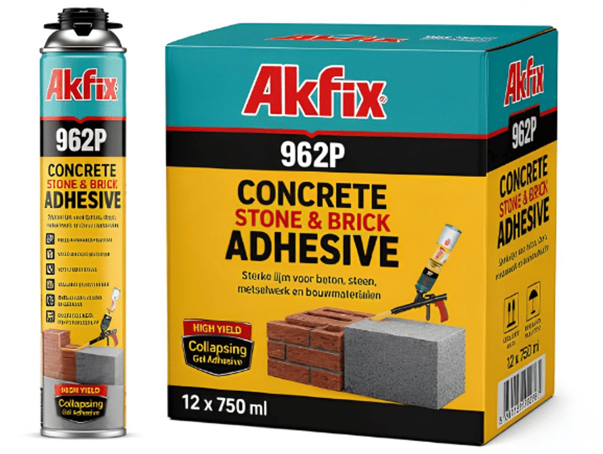 Akfix 962P PU beton-, steen- en baksteenlijm 750 ml - doos 12 stuks