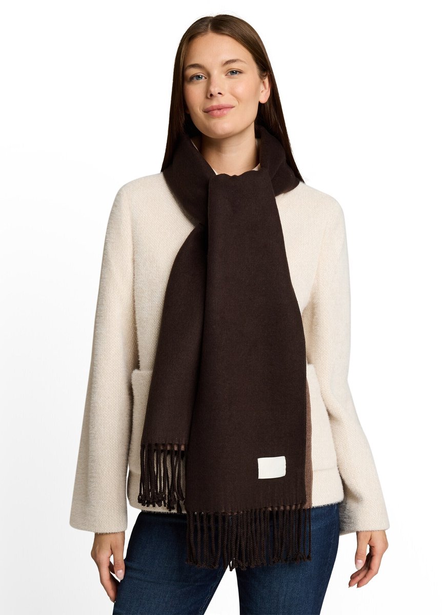 Tom Tailor - Omkeerbare sjaal met franjes - Maat ONESIZE - java dark brown