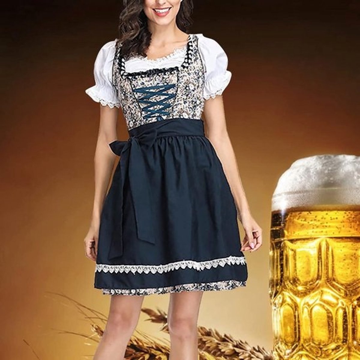Dirndl Damesjurk voor Feest en Carnaval - Elegante Mini Jurk met A-lijn en Halve Mouwen