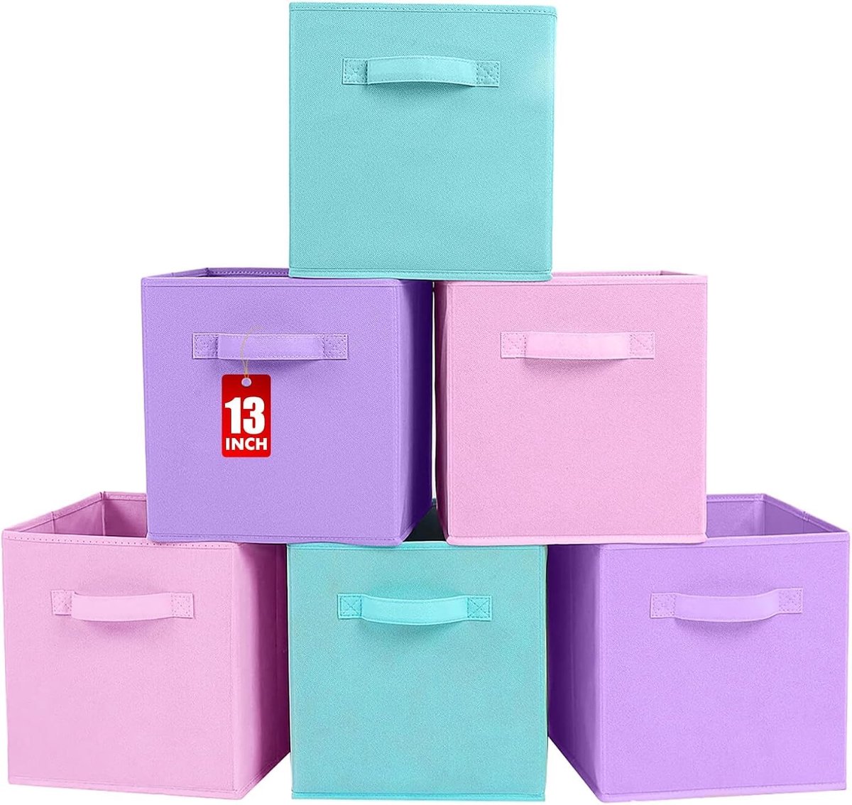 Stoffen Opbergkubus Organizer - Opvouwbaar - 6 Stuks - Lichtpaars + Hemelsblauw + Roze - 33 x 33 x 33 cm