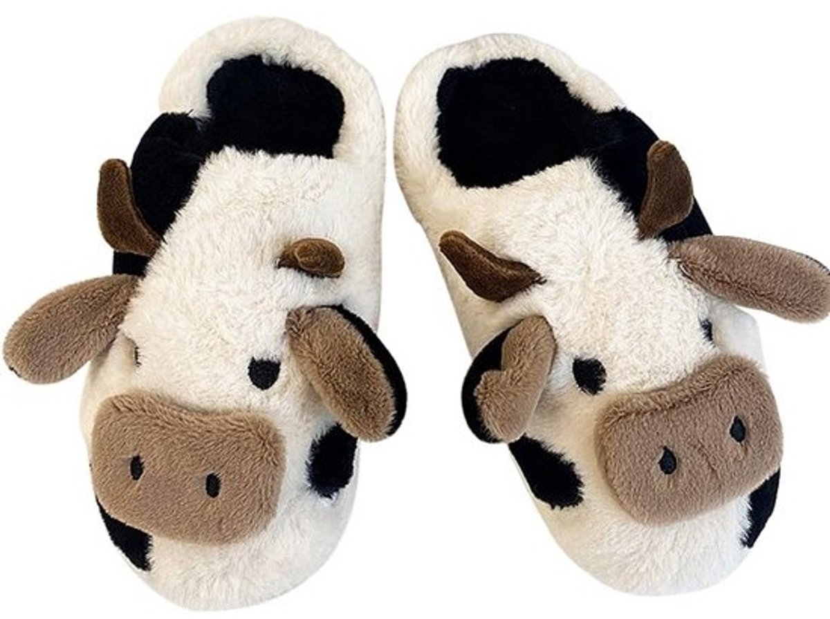 Donsige pluche koe pantoffels voor vrouwen - comfortabele winter slippers voor binnen en buiten