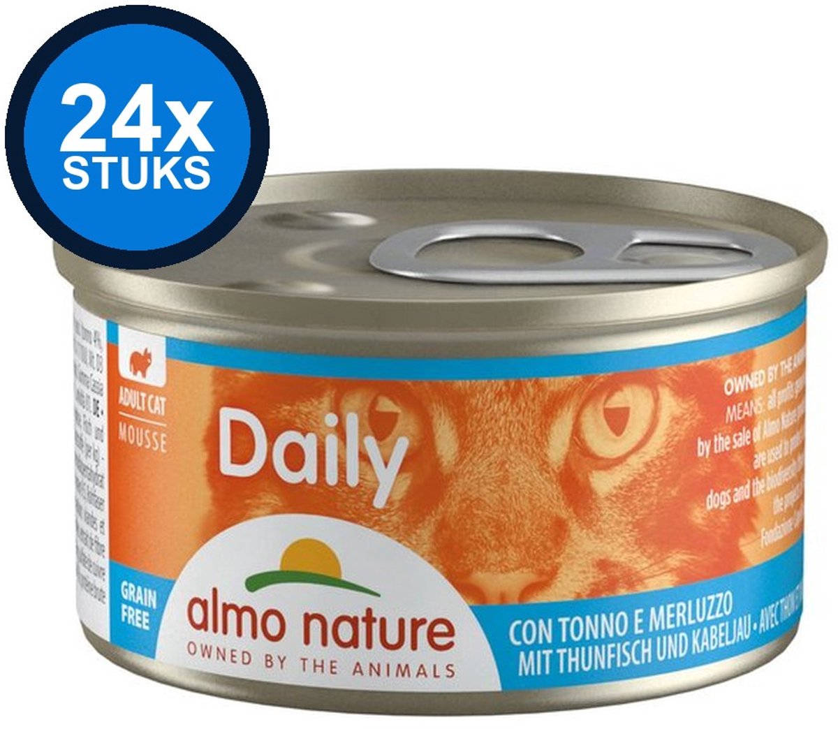 Almo Nature Dailymenu - Kattenvoer Blik - Mousse Tonijn & Kabeljauw - 24x85gr