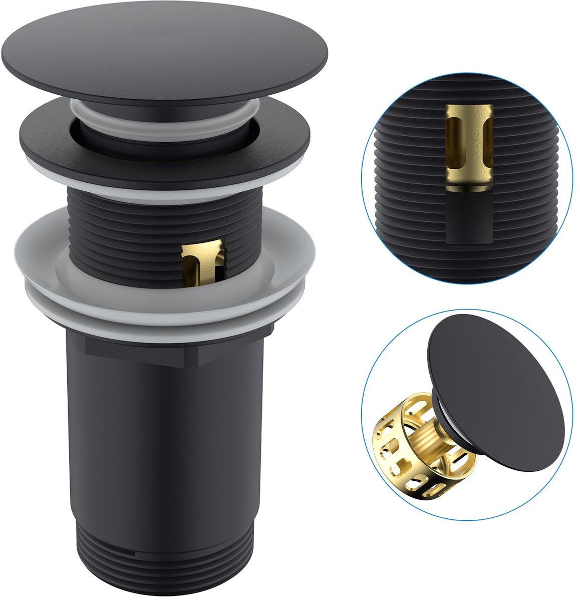 Afvoerplug - Universeel - Voor wastafel - Zwart - 1 1/4 inch