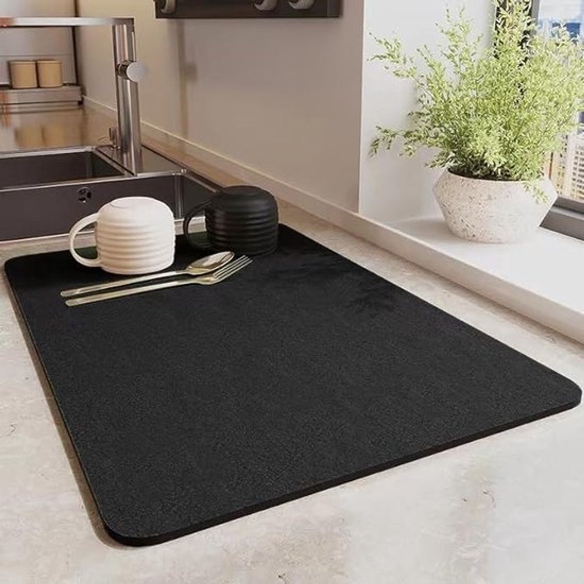 Afdruipmat voor koffiezetapparaat, sneldrogend, antislip, 30x40 cm, zwart