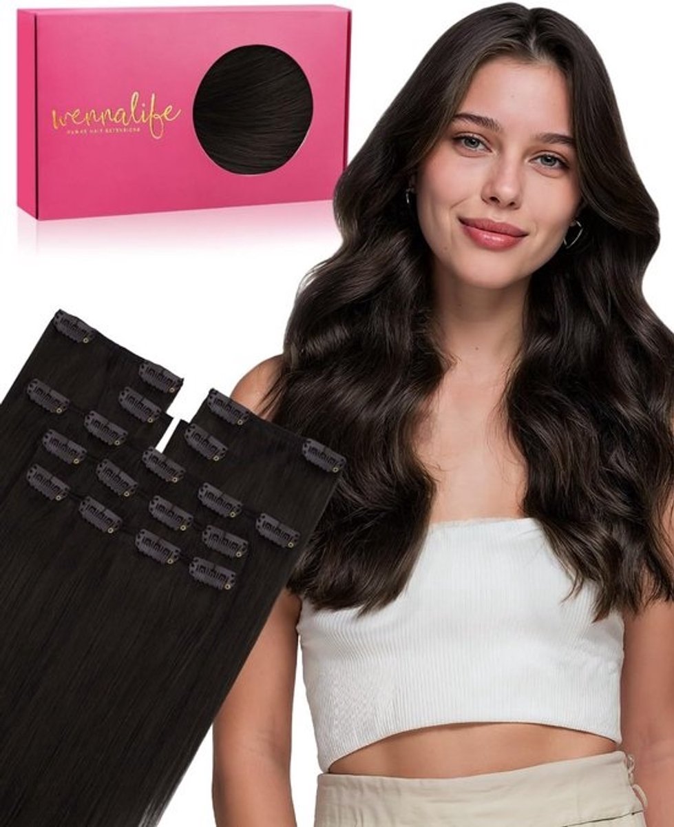 Echte Haarverlenging Extensions Clip-In 7 Delen #2 Donkerbruin 25 cm Remy Haar