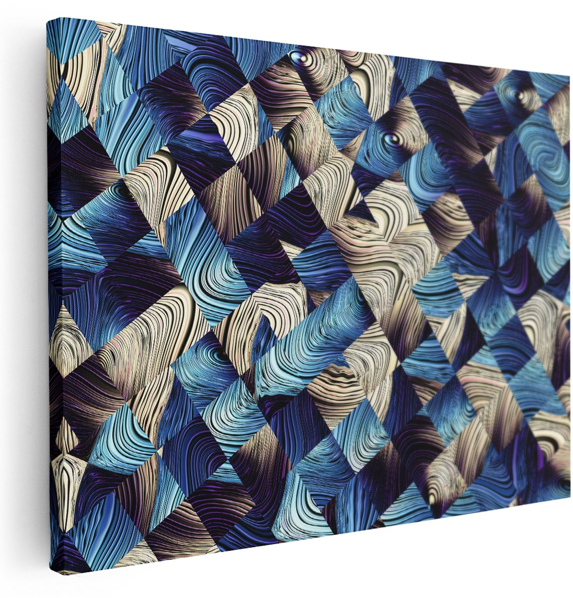 Artaza Canvas Schilderij Abstracte Kunst met Blauwe en Gouden Ruiten - 160x120 cm - Groot - Wanddecoratie Woonkamer - Schilderijen - Muurdecoratie