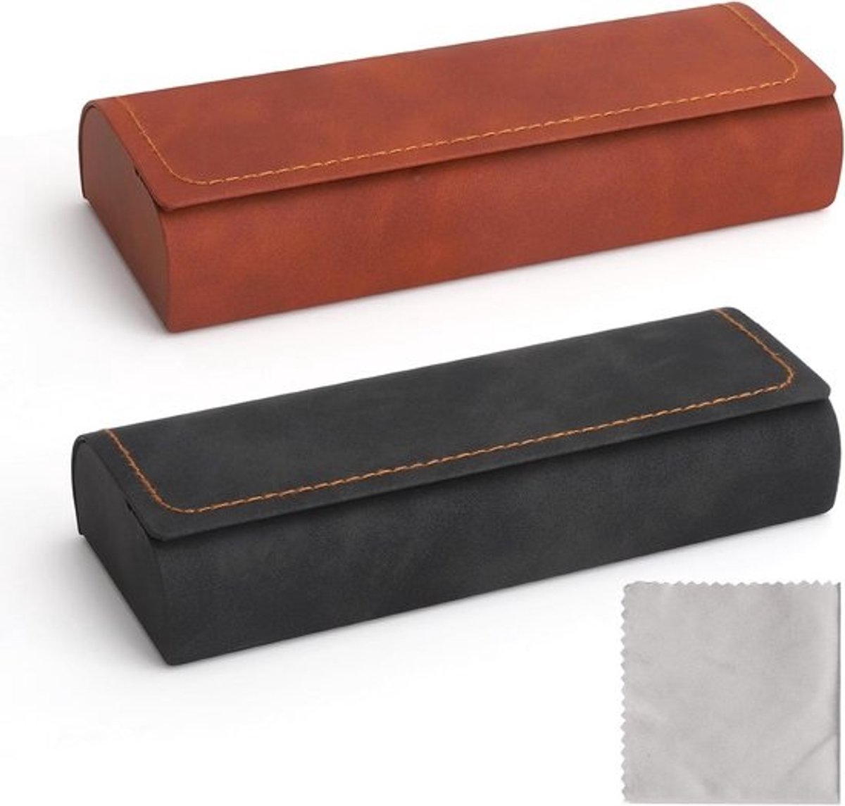 2 Stuks Harde Brillen Etui - Luxe Kunstleer en Metaal Beschermhoes