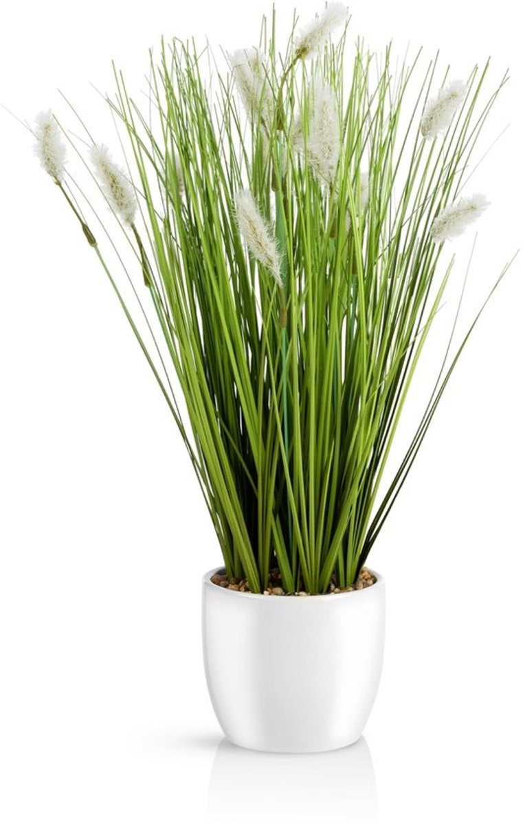 Decoratief Kunstgras in Witte Keramische Pot (42 cm) - Levensecht Groen