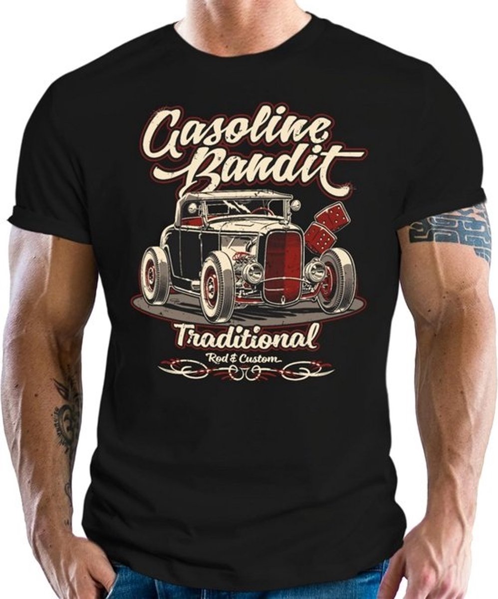 Heren T-shirt Rockabilly Hot-Rod Racer met Custom Design - Kwaliteit Katoen