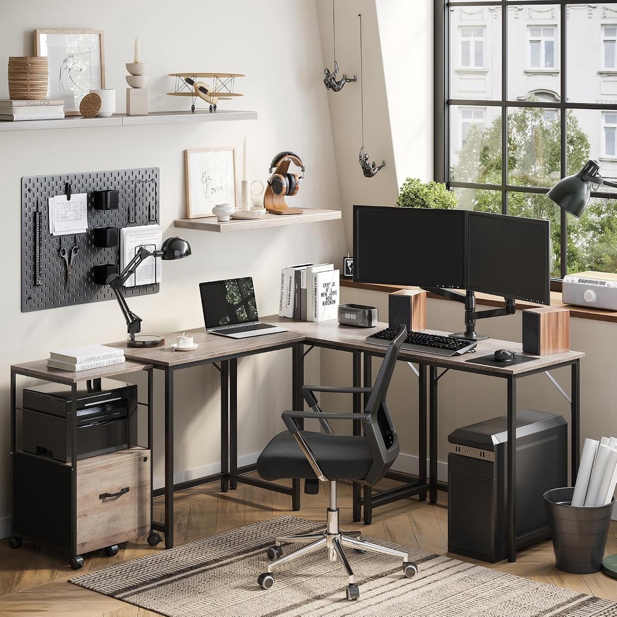 Computerbureau - Bureau tafel - Thuiswerken - Industriële stijl - 80 x 50 cm - Grijs en zwart thumbnail 3