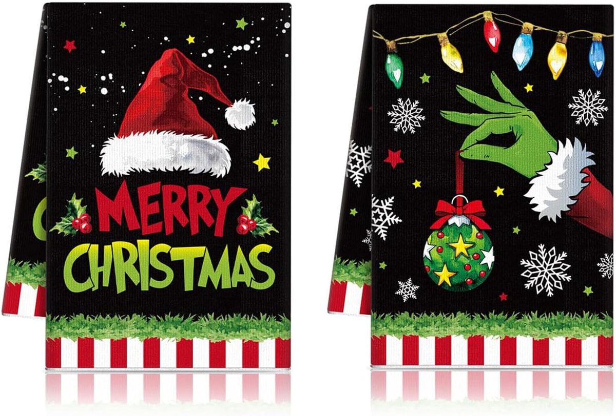 Kersttheedoeken Set van 2 - Gastendoeken voor de Keuken, Bar en Feestdagen - 43 x 66 cm Decoratie voor Kerstmis