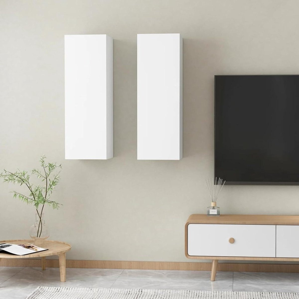 TV Meubel - Wandkast Set - Woonkamer Inrichten - Hangend Ontwerp - 30.5 x 30 cm - Wit