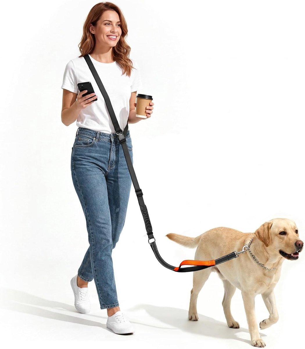Hondenriem voor Grote, Middelgrote en Kleine Honden, Verstelbare Dubbele Handvatten voor Joggen, Hardlopen en Wandelen, Handsfree Optie (0.8-2.35 m)