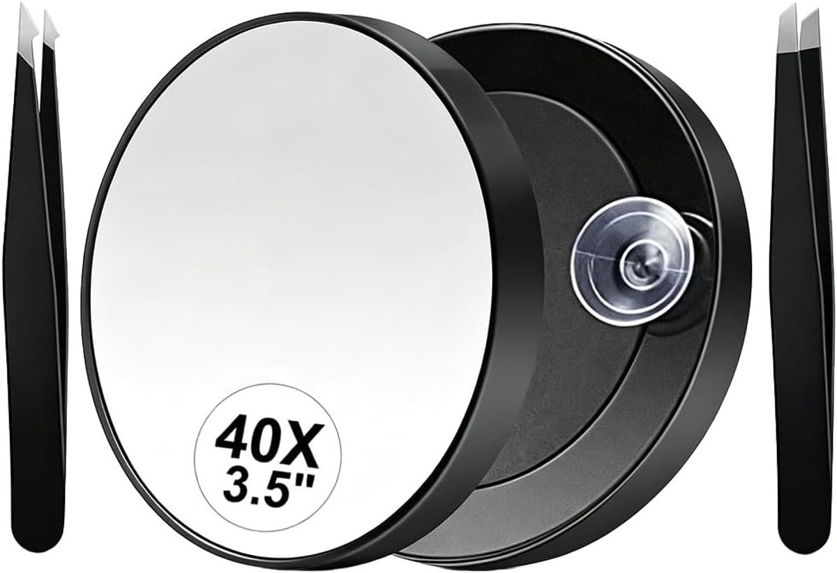 Vergrotende Spiegel 40x met Zuignap, Ideaal voor Nauwkeurige Make-up, Reismirror en Compacte Make-up Spiegel met Vergroting