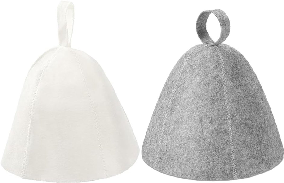 Set van 2 saunahuts van vilt, hoofdbescherming voor sauna en stoombad, comfortabele sauna-accessoires, grijs en wit