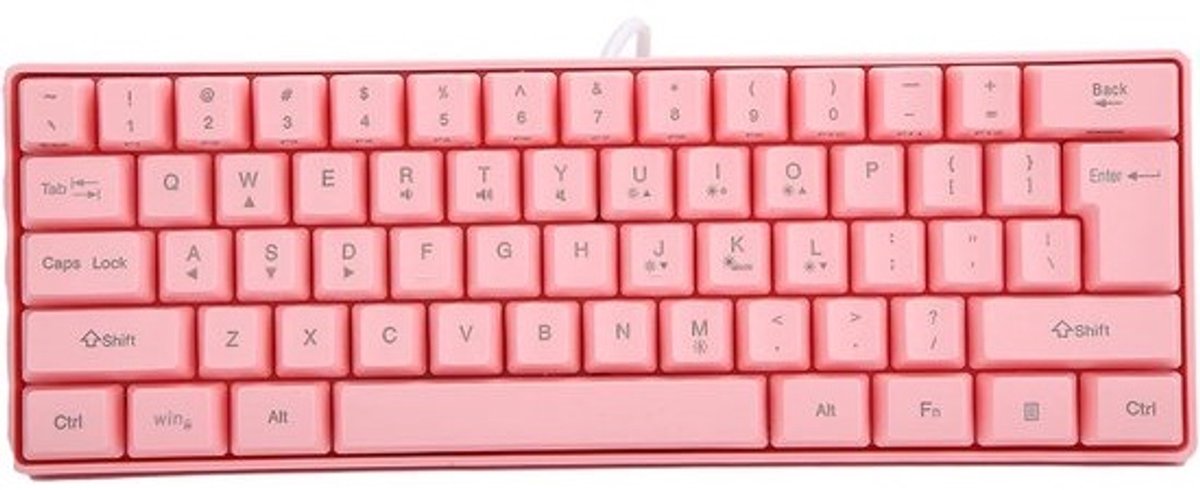 Compact 61 Toetsen RGB Gaming Toetsenbord - Bedraad USB Toetsenbord Roze voor Laptop en PC
