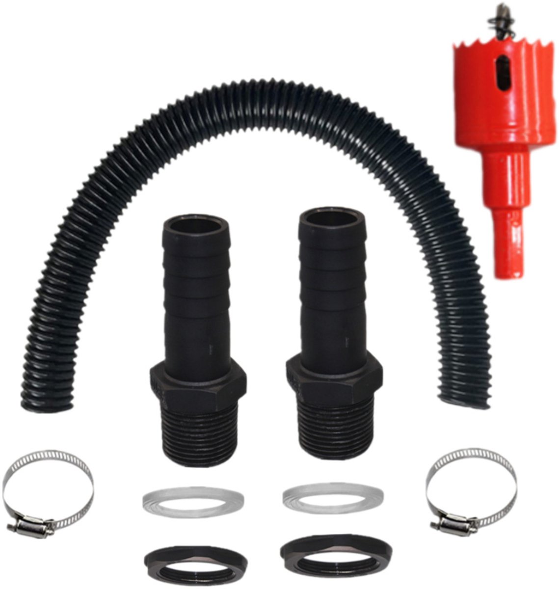 Slangenset voor regenwateropvang – 2 aansluitingen – 1 m verbindingsslang – installatie-accessoires – geschikt voor watertanks en reservoirs – 25 mm aansluitingen