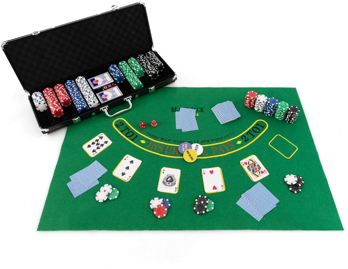 SureDeal® - Speelkamer - Pokerset - Laserchips - Pokerkoffer Aluminium - Pokerchips - Poker Complete - Pokerkoffer - Doek - 56x20x6,5 cm - Zwart